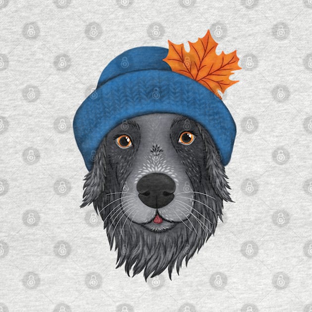 Autumn dog - cozy mood illustration - border collie dog with a hat and a leaf by illograph